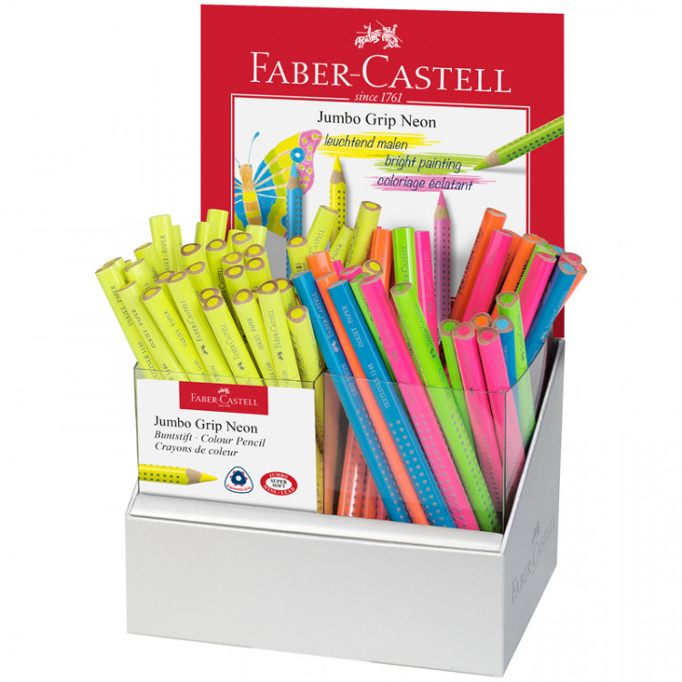 Карандаш-текстовыделитель Faber-Castell "Jumbo Grip Neon", ассорти, дисплей по низкой цене оптом Краснодар, Москва, Уфа, Казань, Барнаул, Владивосток, Хабаровск, Сахалин, Красноярск, Екатеренбург, 