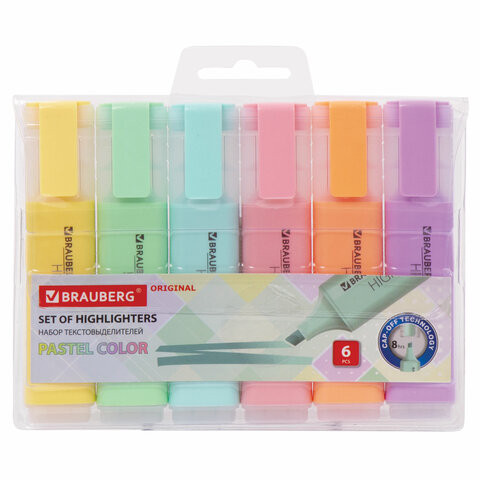 Набор текстовыделителей BRAUBERG 6 шт., АССОРТИ, "ORIGINAL PASTEL", линия 1-5 мм, 151698 по низкой цене оптом Краснодар, Москва, Уфа, Казань, Барнаул, Владивосток, Хабаровск, Сахалин, Красноярск, Екатеренбург, 