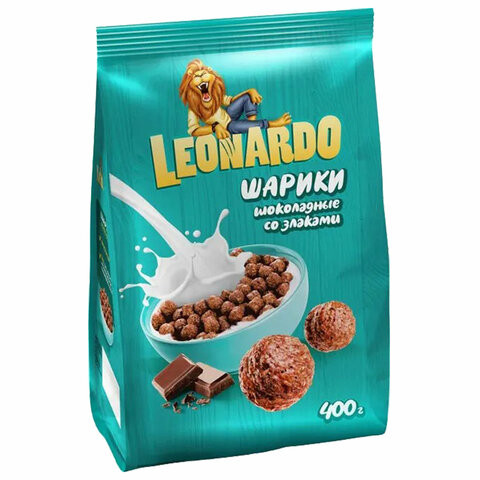 Готовый завтрак LEONARDO "Шоколадные шарики" 400 г, ш/к 58494, КВР156 по низкой цене оптом Краснодар, Москва, Уфа, Казань, Барнаул, Владивосток, Хабаровск, Сахалин, Красноярск, Екатеренбург, 