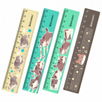 Линейка пластиковая 15 см BRAUBERG "CUTE CATS", с принтом, ассорти, 210865