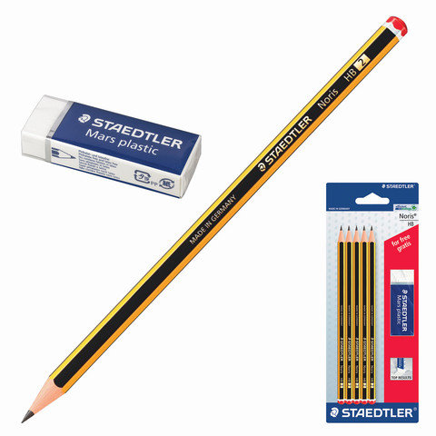 Набор STAEDTLER (Германия), карандаши чернографитные 5 шт. (НВ), резинка стирательная, 120 A SBKD10 по низкой цене оптом 