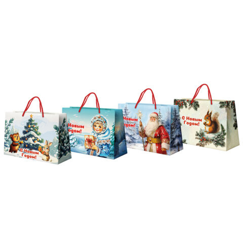Пакет подарочный (1шт) новогодний, 27x11x20см, "Ретро Новый Год", ламинация, ассорти, ЗОЛОТАЯ СКАЗКА, 592440 по низкой цене оптом Пакет подарочный (1шт) новогодний, 27x11x20см, "Ретро Новый Год", ламинация, ассорти, ЗОЛОТАЯ СКАЗКА, 592440 по низкой цене оптом