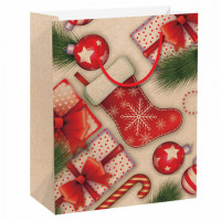 Пакет подарочный новогодний 17,8x9,8x22,9 см ЗОЛОТАЯ СКАЗКА "Christmas Kraft", глиттер, 608235