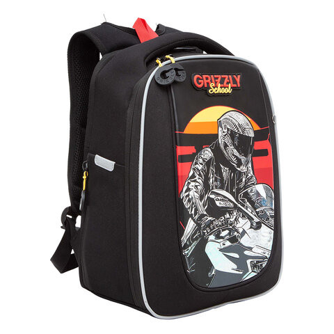 Ранец GRIZZLY анатомическая спинка, для мальчиков, MOTO RACER, 36х29х18 см, RAf-393-5, RAf-393-5/1 по низкой цене оптом 