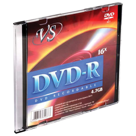 Диск DVD-R VS, 4,7 Gb, 16x, Slim Case, VSDVDRSL01 по низкой цене оптом Краснодар, Москва, Уфа, Казань, Барнаул, Владивосток, Хабаровск, Сахалин, Красноярск, Екатеренбург, 