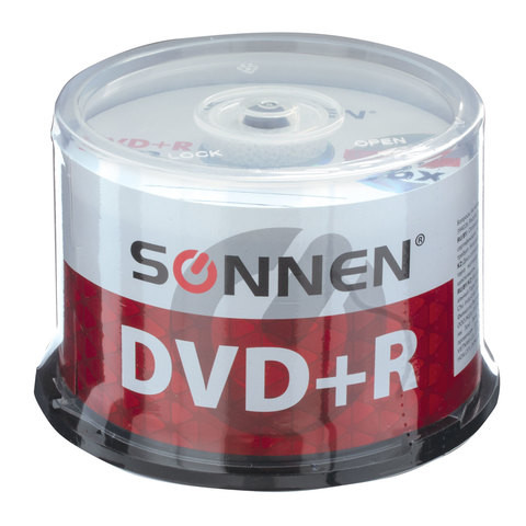 Диски DVD+R (плюс) SONNEN 4,7 Gb 16x Cake Box (упаковка на шпиле), КОМПЛЕКТ 50 шт., 512577 по низкой цене оптом Краснодар, Москва, Уфа, Казань, Барнаул, Владивосток, Хабаровск, Сахалин, Красноярск, Екатеренбург, 