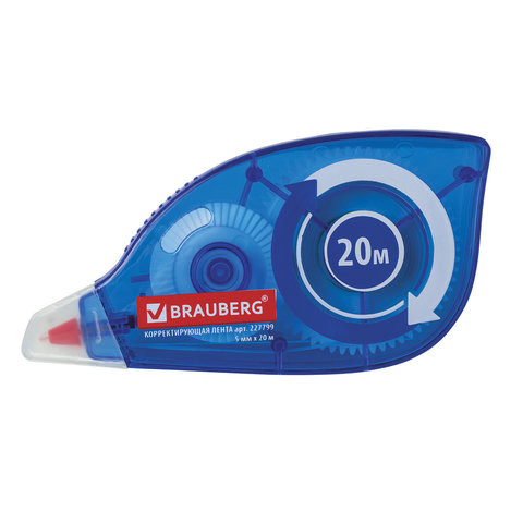 Корректирующая лента BRAUBERG 5 мм х 20 м, корпус синий, механизм перемотки, блистер, 227799 по низкой цене оптом 