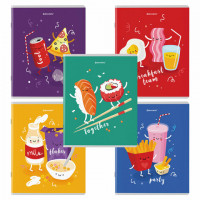 Тетради КОМПЛЕКТ 5 шт. А5, 48 л., BRAUBERG, скоба, клетка, TWIN лак, "Funny Food", 404397