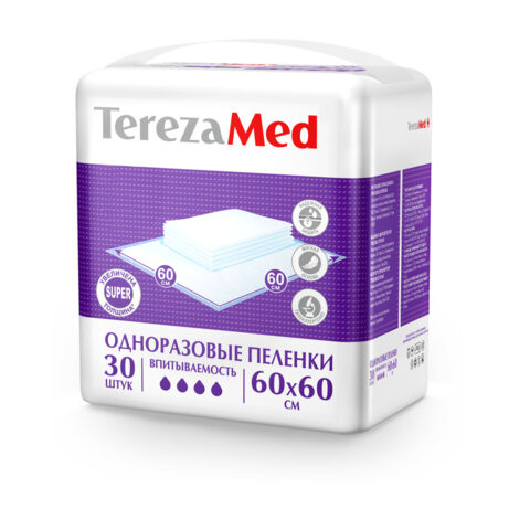 Пеленки 60х60 см, TEREZAMED Super, КОМПЛЕКТ 30 шт., впитывающие, одноразовые, 50309 по низкой цене оптом 