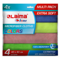 Салфетка из плотной микрофибры 40х40см "MULTI PACK PRO COLOUR 40" КОМПЛЕКТ 4шт LAIMA, 607793