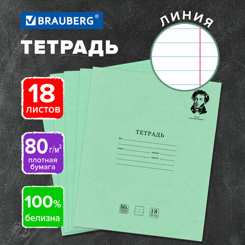 Тетрадь BRAUBERG ВЕЛИКИЕ ИМЕНА, 18 л., линия, плотная бумага 80 г/м2, обложка тонированный офсет, 106979 по низкой цене оптом 