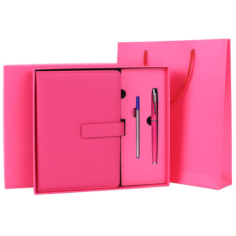 Ежедневник в подарочном наборе 5в1 А5 145x212мм BRAUBERG "President", под кожу, 160 листов, розовый, 116852 по низкой цене оптом Ежедневник в подарочном наборе 5в1 А5 145x212мм BRAUBERG "President", под кожу, 160 листов, розовый, 116852 по низкой цене оптом