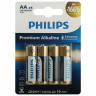 Батарейки алкалиновые "пальчиковые" КОМПЛЕКТ 4 шт PHILIPS Premium Alkaline, АА (LR6,2, Б0062753 по низкой цене оптом 