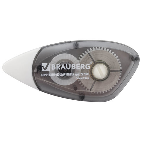 Корректирующая лента BRAUBERG BLACK&WHITE 5 мм х 8 м, корпус черный тонированный, механизм перемотки, 227800 по низкой цене оптом 