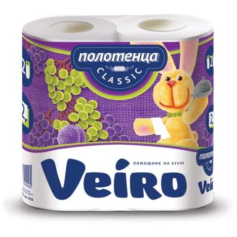 Полотенца бумажные бытовые, спайка 2 шт., 2-х слойные (2х12,5 м), VEIRO (Вейро), белые, 5п22 по низкой цене оптом 