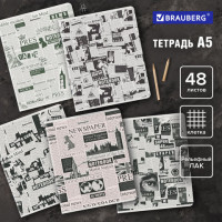 Тетрадь А5 48л. BRAUBERG скоба, клетка, TWIN лак, ДИЗАЙН_6, код_1С, 404356