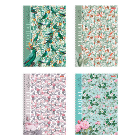 Тетрадь А4 80л. HATBER гребень, клетка, матовая ламинация, Floral collection (микс в спайке), 082972, 80Т4лВ1гр по низкой цене оптом 