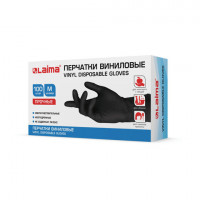 Перчатки виниловые одноразовые черные, 50 пар (100шт), неопудренные, прочные, размер M (средний), LAIMA, 607895