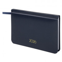 Еженедельник датированный 2026 МАЛЫЙ ФОРМАТ 95х155мм А6 BRAUBERG Select, балакрон, темно-синий, 117192