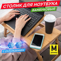 Столик складной для ноутбука/планшета/завтрака (50х30х25 см), с охлаждением, бамбук, DASWERK, 532583