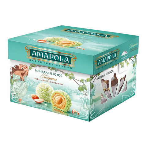Конфеты глазированные AMAPOLA "Миндаль и Кокос" вафельные 100 г по низкой цене оптом 