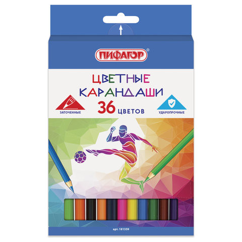Карандаши цветные ПИФАГОР "БЫСТРЕЕ! ВЫШЕ! СИЛЬНЕЕ!", 36 цветов, классические заточенные, 181359 по низкой цене оптом 