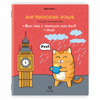 Тетрадь предметная "КОТ-ЭНТУЗИАСТ" 48л, TWIN лак, АНГЛИЙСКИЙ ЯЗЫК, клетка, BRAUBERG, 404558