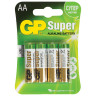 Батарейки КОМПЛЕКТ 4 шт., GP Super, AA (LR06, 15А), алкалиновые, пальчиковые, блистер по низкой цене оптом Краснодар, Москва, Уфа, Казань, Барнаул, Владивосток, Хабаровск, Сахалин, Красноярск, Екатеренбург, 