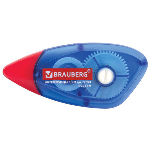 Корректирующая лента BRAUBERG 5 мм х 8 м, корпус синий, механизм перемотки, блистер, 227801 по низкой цене оптом Краснодар, Москва, Уфа, Казань, Барнаул, Владивосток, Хабаровск, Сахалин, Красноярск, Екатеренбург, 