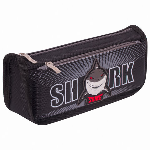 Пенал ЮНЛАНДИЯ, 2 отделения, полиэстер, "Shark", черный, 21х6х9 см, 270271 по низкой цене оптом Краснодар, Москва, Уфа, Казань, Барнаул, Владивосток, Хабаровск, Сахалин, Красноярск, Екатеренбург, 