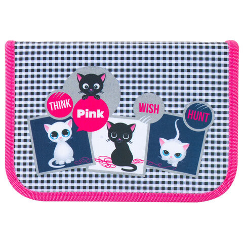 Пенал TIGER FAMILY 1 отделение, 1 откидная планка, ткань, "Think Pink", Европейский, 20х14х4 см, 228968, TGNQ-053C1E по низкой цене оптом 