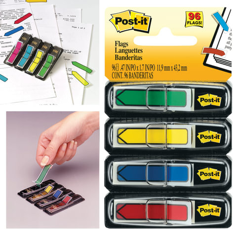 Закладки клейкие POST-IT, пластиковые, 12 мм, 4 цвета х 24 шт., 70071353604 по низкой цене оптом 