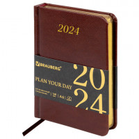 Ежедневник датированный 2024 МАЛЫЙ ФОРМАТ 100х150мм А6, BRAUBERG Iguana, под кожу, коричневый, 114784
