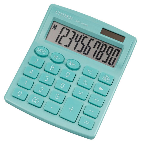 Калькулятор настольный CITIZEN SDC-810NRGNE, КОМПАКТНЫЙ (124х102мм), 10 разрядов, двойное питание, БИРЮЗОВЫЙ по низкой цене оптом 