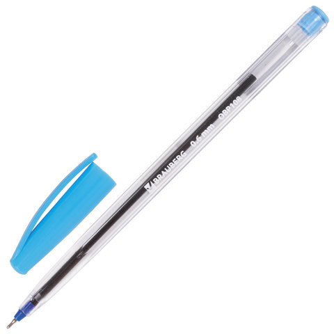 Ручка шариковая масляная BRAUBERG "Ice", СИНЯЯ, корпус прозрачный, узел 0,6 мм, линия письма 0,3 мм, 142686 по низкой цене оптом Краснодар, Москва, Уфа, Казань, Барнаул, Владивосток, Хабаровск, Сахалин, Красноярск, Екатеренбург, 