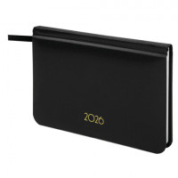 Еженедельник датированный 2026 МАЛЫЙ ФОРМАТ 95х155мм А6 BRAUBERG Select, балакрон, черный, 117193