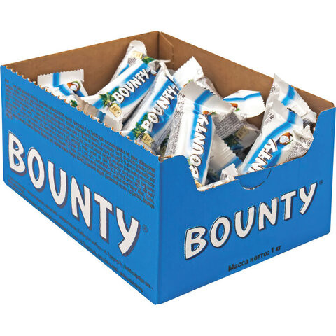 Конфеты шоколадные BOUNTY minis, весовые, 1 кг, картонная упаковка, 56727 по низкой цене оптом Краснодар, Москва, Уфа, Казань, Барнаул, Владивосток, Хабаровск, Сахалин, Красноярск, Екатеренбург, 