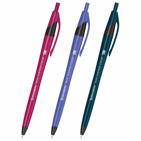 Ручка шариковая масляная автоматическая BRAUBERG "DUAL VINTAGE COLOR", СИНЯЯ, пишущий узел 0,7 мм, линия письма 0,35 мм, 144328 по низкой цене оптом 