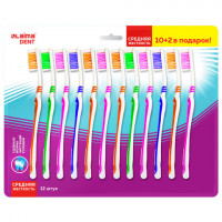 Зубная щетка средней жесткости, КОМПЛЕКТ 12шт (10+2 в подарок), LAIMA DENT, 609689