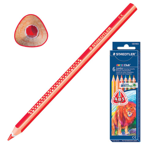 Карандаши цветные утолщенные STAEDTLER "Noris Club", 6 цветов, трехгранные, 4 мм, европодвес, 128 NC6 по низкой цене оптом 