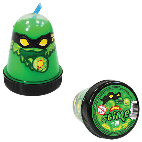 Слайм (лизун) "Slime Ninja", светится в темноте, зеленый, 130 г, ВОЛШЕБНЫЙ МИР, S130-18 по низкой цене оптом Краснодар, Москва, Уфа, Казань, Барнаул, Владивосток, Хабаровск, Сахалин, Красноярск, Екатеренбург, 