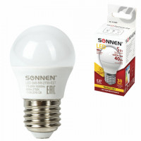 Лампа светодиодная SONNEN, 5 (40) Вт, цоколь E27, шар, теплый белый свет, 30000 ч, LED G45-5W-2700-E27, 453699