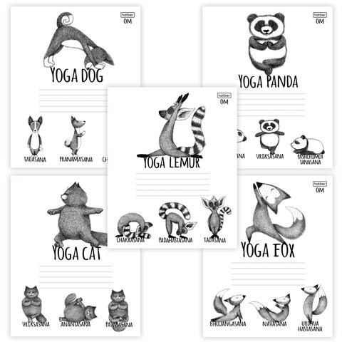 Тетрадь 24 л., HATBER, клетка, обложка картон, "Animals Yoga" (5 видов), 24Т5В1 по низкой цене оптом 