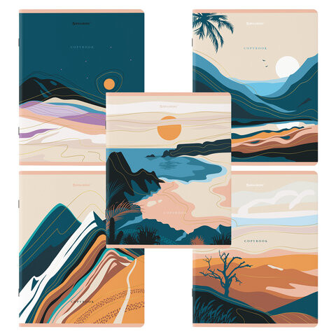 Тетради КОМПЛЕКТ 5 шт. А5, 48 л., BRAUBERG, скоба, клетка, SoftTouch, фольга, "Mountains", 404400 по низкой цене оптом 