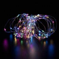 Электрогирлянда-нить уличная "Роса" 10 м, 100 LED, мультицветная, батарейки, контроллер, ЗОЛОТАЯ СКАЗКА, 591294