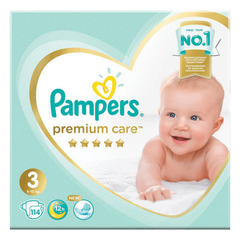 Подгузники, 114 шт., PAMPERS (Памперс) "Premium Care", размер 3 (6-10 кг), 1210791 по низкой цене оптом 