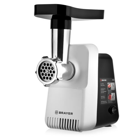 Мясорубка BRAYER BR1600, 1300 Вт, производительность 1,5 кг/мин, металлический шнек, реверс, пластик, белая/черная по низкой цене оптом Краснодар, Москва, Уфа, Казань, Барнаул, Владивосток, Хабаровск, Сахалин, Красноярск, Екатеренбург, 