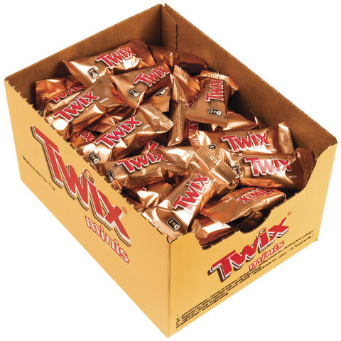 Конфеты шоколадные TWIX minis, весовые, 1 кг, картонная упаковка, 57237 по низкой цене оптом Краснодар, Москва, Уфа, Казань, Барнаул, Владивосток, Хабаровск, Сахалин, Красноярск, Екатеренбург, 