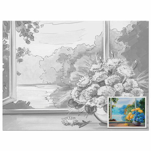 Холст на картоне с контуром BRAUBERG ART CLASSIC "БУКЕТ" 30х40см, грунтованный, хлопок, 191540 по низкой цене оптом Краснодар, Москва, Уфа, Казань, Барнаул, Владивосток, Хабаровск, Сахалин, Красноярск, Екатеренбург, 