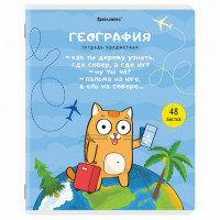 Тетрадь предметная "КОТ-ЭНТУЗИАСТ" 48л, TWIN лак, ГЕОГРАФИЯ, клетка, BRAUBERG, 404560